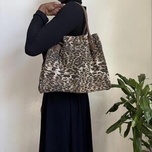 Vintage 2007 Colin + Colette Leopard Canvas Tote / Bucket Bag